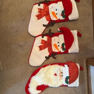 Set of 3 Christmas stockings, 2 snowmen , 1 Santa